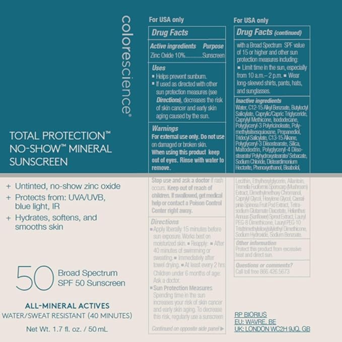 Colorescience Total Protection No-Show Mineral Sunscreen SPF 50,
