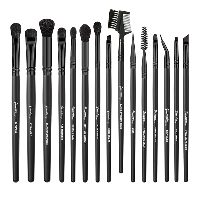 Bueart Design 15Pcs Professional Eyeshadow Brush Set For Eye makeup Blending,Brow grooming,Concealing,eyeshader, With premium ultra soft synthetic vegan Hair