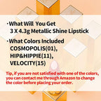 Oulac Metallic Pink Lipstick Set 3PCS High Impact Lipcolor with Moisturizing Formula, Vegan Beauty, Full-Coverage Lip Color, Christmas Gifts for Women, 4.3g X 3PCS