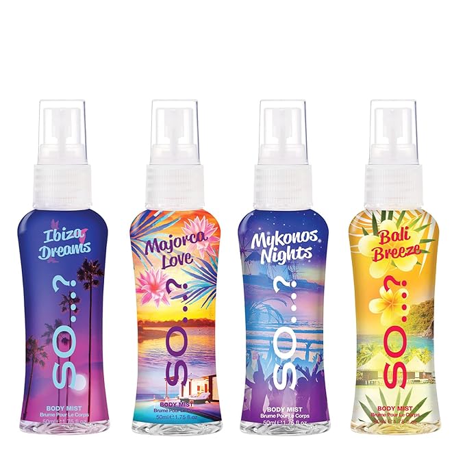 So...? Escapes Body Mist Gift Set - Perfumes for Women - Everyday Body Spray - Vegan, Cruelty-Free - Fragrance Gifts - 4 pcs (Pack of 2)