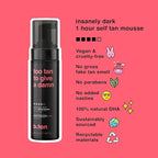 b.tan Ultra Dark Self Tanner Mousse | Too Tan - Best, 1 Hour Express Sunless Tanning Foam, Gold Bronzing Glow, No Fake Tan Smell, Face & Body, Vegan, Cruelty & Paraben Free, 6.7 Fl Oz