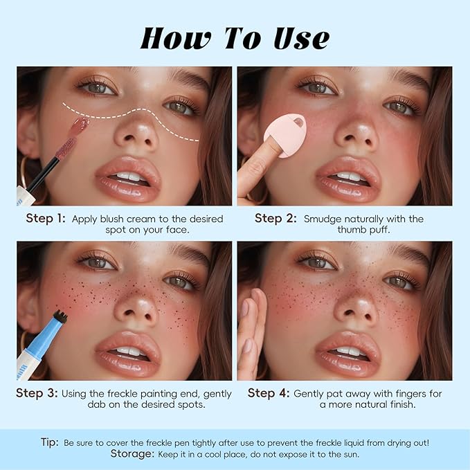 Freckle Blush Pen, 2in1 Dark Brown Faux Freckle Stamp Pen Coral Orange Liquid Blush for Natural Summer Sunkissed Makeup, Lifelike Waterproof Long Lasting Quick Dry Fake Frecks Tint Marker02#