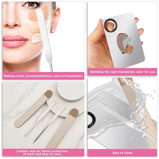 Makeup Mixing Palette, 5 Piece Set Makeup Palette Tray, Foundation Mixing Palette with Stir Stick, Spatula for Foundation Eye Shadow Lipsticks