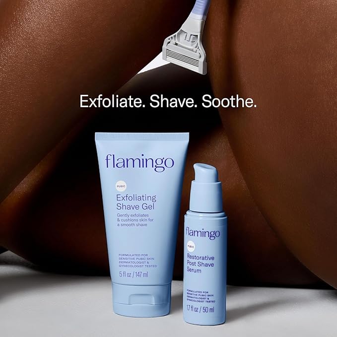 Flamingo Pubic Hair Razor for Women, Shaving Kit, 1 Pubic Razor Handle, 4 Five-Blade Refills, 1 Shower Holder, Starter Set, Full Kit