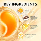 Under Eye Patches with Vitamin C & Caffeine 30 Pairs for Dark Circles, Fine Lines and Puffiness, with Niacinamide Hydra-Gel Collagen, Skin Care for Men & Women