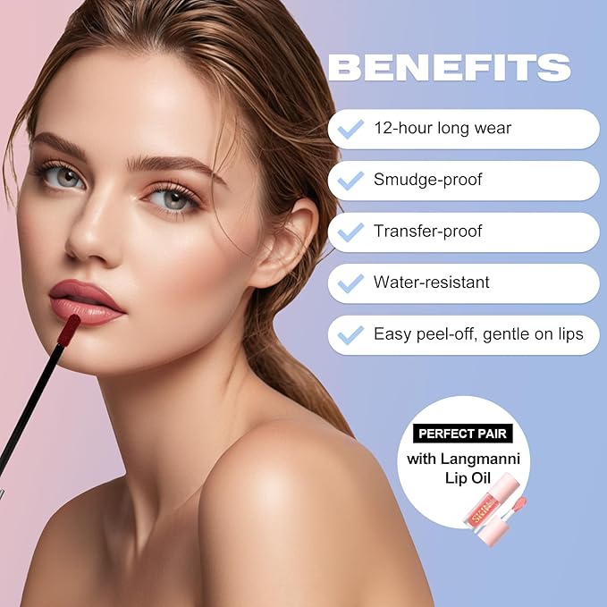 LANGMANNI 2 Colors Long-Lasting Peel Off Lip Liner Set, Waterproof & Smudge-Proof Matte Lip Liners Gift Makeup For Girls (#1+3)