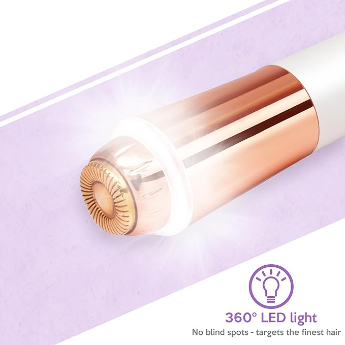 Portable Facial Hair Remover for Women – Painless, Fast & Precise Flawless Electric Razor & Epilator for Face, Lips, Chin Hair Removal – 18K Gold-Plated, 360° LED Light
