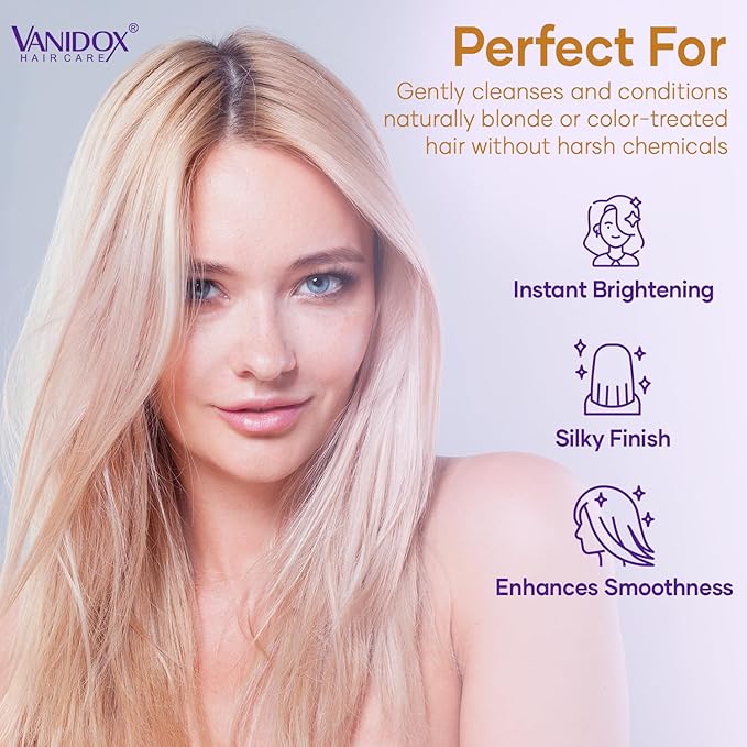 Sulfate Free Brass Toning Purple Shampoo and Conditioner Set for Blondes, Brown Highlighted, or Bleached Hair, Shampoo for Blondes Infused with Purple Rice Extract (16 fl oz each)