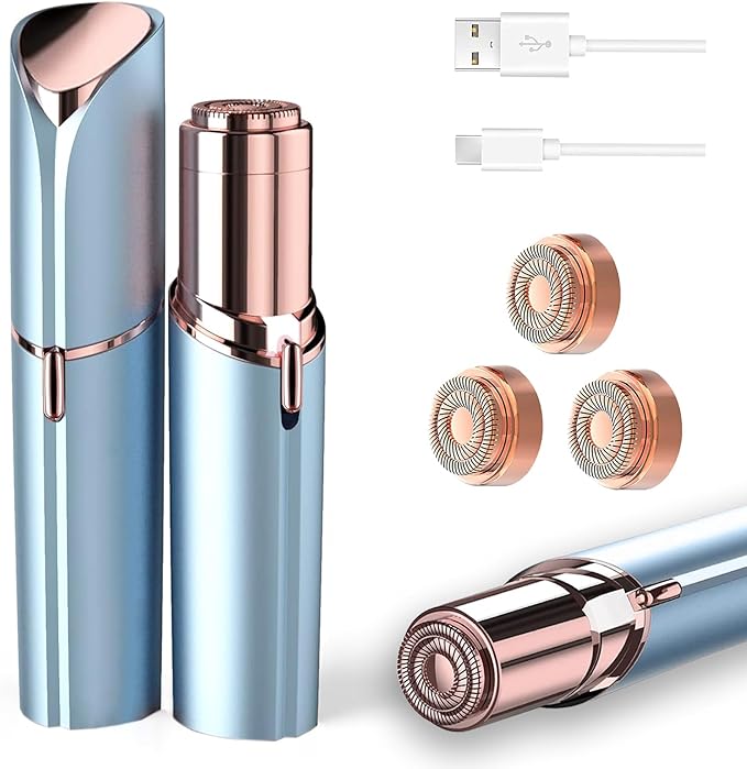 Facial Hair Removal for Women, Face Razors for Women's Electric, Rechargeable Women Mustache Remover with 3 Replacement Heads