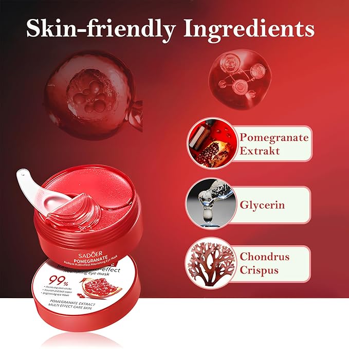 Under Eye Mask - 60 PCS Pomegranate Under Eye Patches for Puffy Eyes, Dark Circles, Eye Bag, Fine Lines and Wrinkles, Reduce Puffiness and Brightening Eye Patch, Eye Gel Pads, Eye Jelly Mask