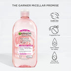 Garnier Micellar Water with Rose Water and Glycerin, Hydrating Facial Cleanser & Makeup Remover, For All Skin Types, Vegan, Cruelty Free, 23.7 Fl Oz (700mL), 1 Count