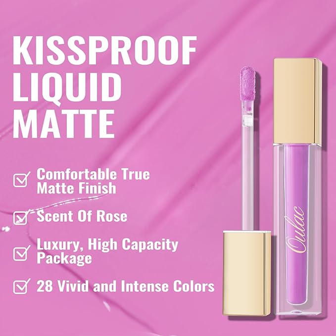 Oulac Matte Liquid Pinky Purple Lipstick for Women, Light Pink Lipstick Long Lasting Waterproof Lip Stain, No Transfer, Creamy High Pigmented Formula with Rose Oil, Vegan & Cruelty-Free, M14