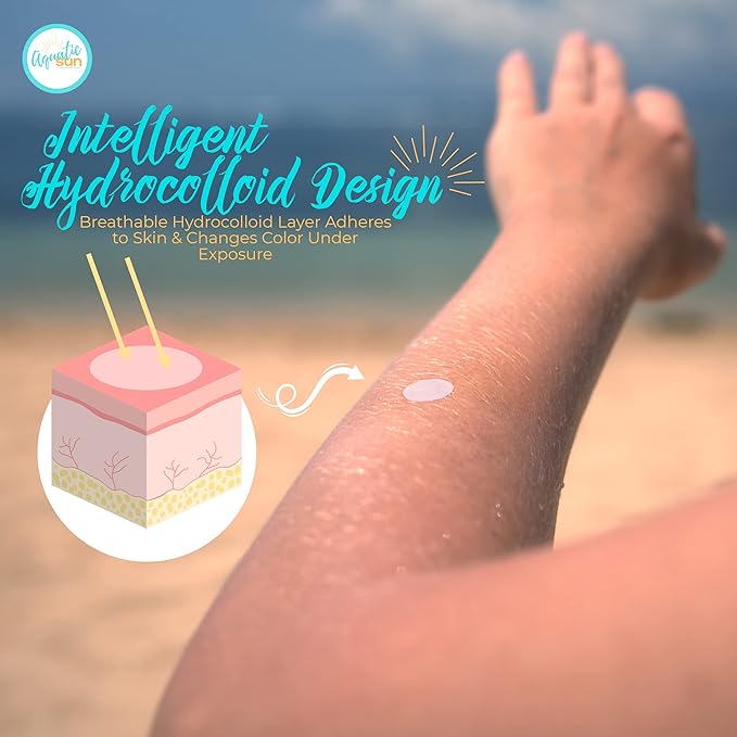 UV Stickers for Sunscreen Reapplication to Avoid Burns - Sunscreen Reminder Stickers You Can Wear All Day - Sweat & Waterproof UV Activated Sunscreen Stickers - Aquatic Sun UV Sticker to Protect Skin