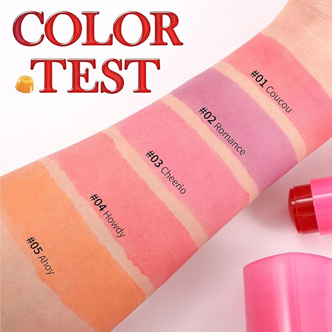 Water Jelly Tint Blush, 3-In-1 Multi-Use Blush Cream Blush Stick for Eyes, Cheeks & Lips, Hydrating & Bouncy Jelly Texture, Blends Perfect for Skin Portable Multipurpose Long Lasting Waterproof(01, s)