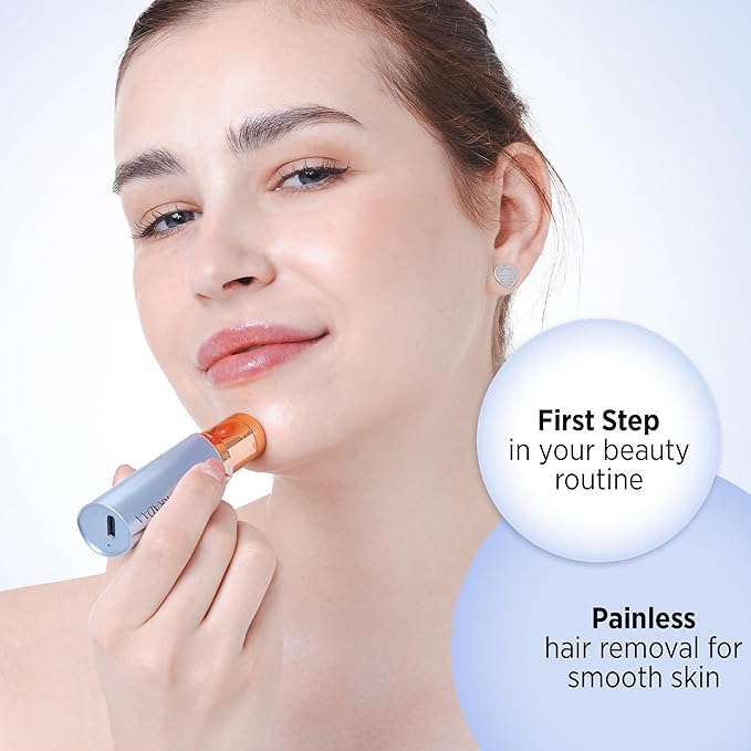 Facial Hair Removal for Women: Rechargeable Hair Removal Device - Painless Womens Face Razor Peach Fuzz (Blue)