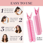 4PCS Volumizing Hair Clips for Root Lift & Volume - Instant Bangs Roller Clips for Effortless Curls & Lift - Velcro Rollers For Hair - Hair Rollers For Women - Pink