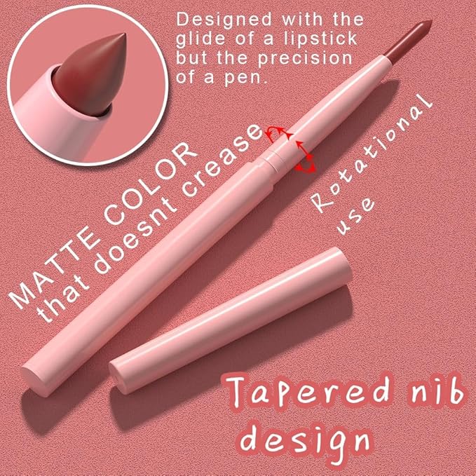 Silky Smooth Retractable Matte Lip Liner Pencil, Coffee Lip Liner Long-Lasting Creamy Formula for Shaping & Sculpting Lips, Matte Velvet Pigmented Lip Liner Crayon Lipstick 10#