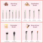 Jessup Eyeshadow Brushes 15pcs, Natural Eye Brush Set for Eyeshadow Blending Concealer Eyebrow Eyeliner, Blushing Bride T294