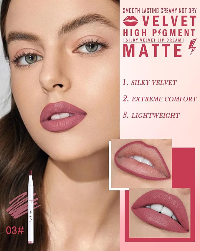 Lip Stain Marker Pen, Rose Red Lip Liner Longlasting