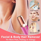 Facial Hair Remover for Women - Removal Shaver for Women - USB Rechargeable Lady Face Razor Trimmer for Face Lips Chin Peach Fuzz Arms Legs and Bikini Line
