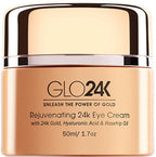 GLO24K Eye Cream with 24k Gold, Hyaluronic Acid, Rosehip Oil, and Vitamins. Minimizes wrinkles and fine-lines around the eyes