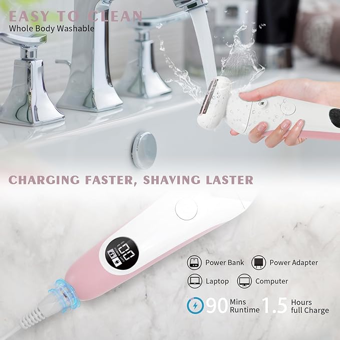 5 in 1 Electric Shaver for Women,Epilators Hair Removal for Women's Body, Electric Razor for Women Legs Public Area Bikini Trimmer, Face Scrubber, Facial Cleaning Brush Dry Wet Gift Set (Pink)