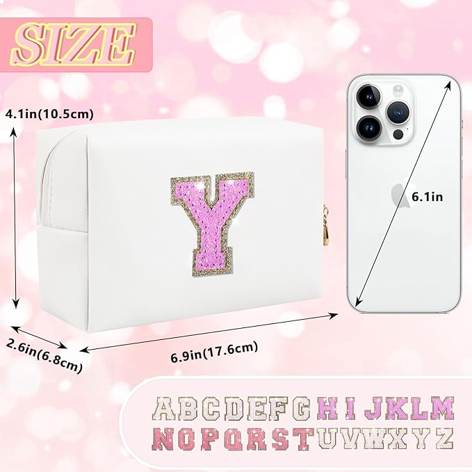 Initial letter patch makeup bag,