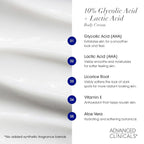 Advanced Clinicals 10% Glycolic Acid + Lactic Acid Lotion Exfoliant Moisturizing Cream With Hyaluronic Acid Moisturizer | AHA Exfoliating Body Cream Improves Look Of Uneven Rough Skin Texture, 16 Oz