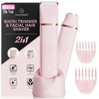 Electric Bikini Trimmer: 2 in1 Body Facial Hair Remover - Painless Pubic Hair Shaver (Pink)