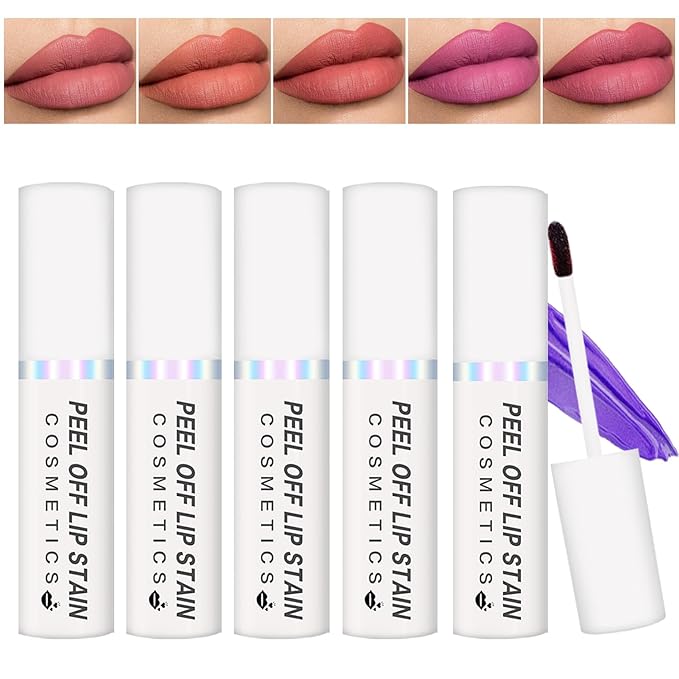 AWCCXMYM 5 Colors Lip Stain Peel Off Lip Tint Stain Velvet Matte Nude Lipstick Shine Long Lasting Waterproof Non Stick Cup Non Fade Liquid Lipstick Set For Seductive Charm