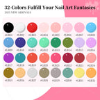 JODSONE Gel Polish Nail Art Gel Liner Set 32 Colors Orange Grey Pink Green Blue White Black Need U V Lamp Cured with Thin Brush Gift for Girls