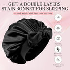 Heatless Hair Curler and Double Layer Satin Bonnet Set for Overnight Curls - No Heat Curling Rod with silk Bonnet, Sleep-In Safe for Long/Medium Hair, Frizz-Free Waves & Volume(Black)