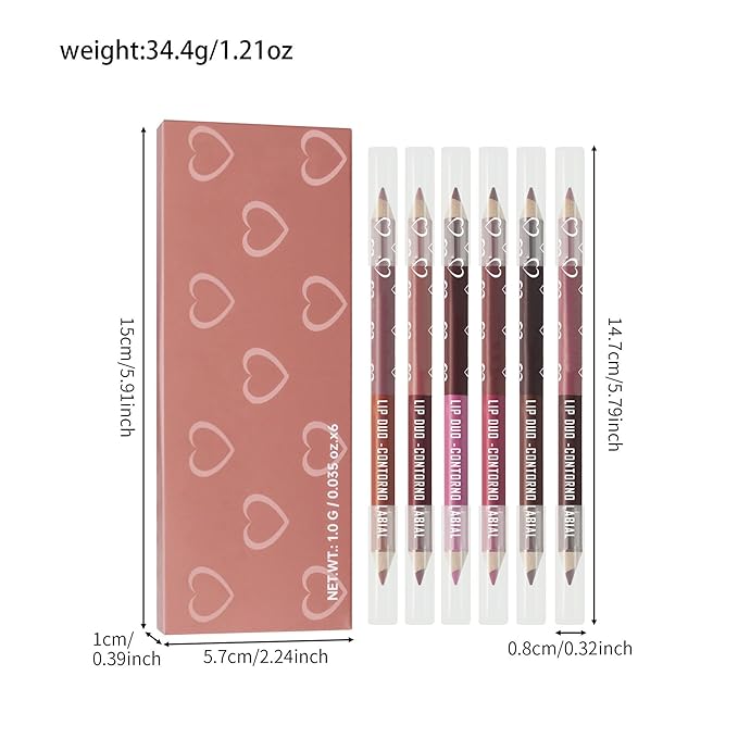 6Pcs Dual-Ended Dual-Colored Lip Liner Pencil Set - 12 Colors Matte Lipstick Pencil, No Transfer Smudgeproof & Waterproof, Sharpenable Lip Crayon for Women,Velvet Long-Lasting Lip Color Set B