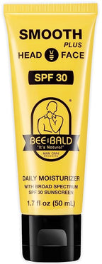 Bee Bald SMOOTH PLUS Head & Face Moisturizer with SPF 30 Sunscreen Lotion Protecting Skin From Harmful UVA/UVB Rays While Hydrating, Moisturizing and Toning, 1.7 Fl Oz