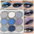 9 Colors Blue Silver Matte Shimmer Eyeshadow Palette for Eye Makeup,High Pigmented White Gray Eye Shadow Primers Powder Palet de sombras de ojos