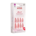KISS Jelly Fantasy On-Trend Translucent Nails, Long Sculpted Glue-On Fake Nails Kit, Style “Be Jelly”, with Pink Gel Nail Glue, Mini Nail File, Manicure Stick, & 28 Glue On Nails