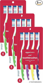 Amazon Basics Orbit Toothbrushes, Soft, Full, 4 Count, Assorted Colors (Previously Solimo) (Pack of 3)