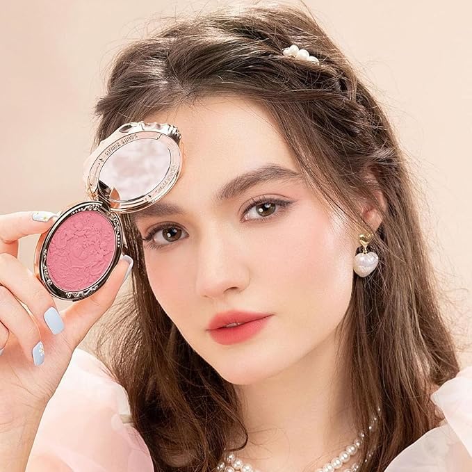 Flower Knows Strawberry Rococo Embossed Blush;Berry Matte Finish;Buildable & Blendable Powder Blush for cheeks,Highly Pigmented;Natural Flush for All Skin Tones(05 Berry Mary, 5g)