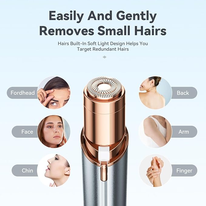 Facial Hair Remover for Women Ladies Upper Lip Hair Removal Electric Face Shaver with Rechargeable Battery Brush(Champagne Gold)