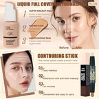 All in One Makeup Kit,Includes Naked Eyeshadow,Liquid Foundation,CC Cream,Lipstick Set,Mascara,Makeup Brush,Makeup Sponge,Eyebrow Powder,Eyebrow Soap,Eyeliner Stamp, Primer,Contour Stick,Cosmetic Bag