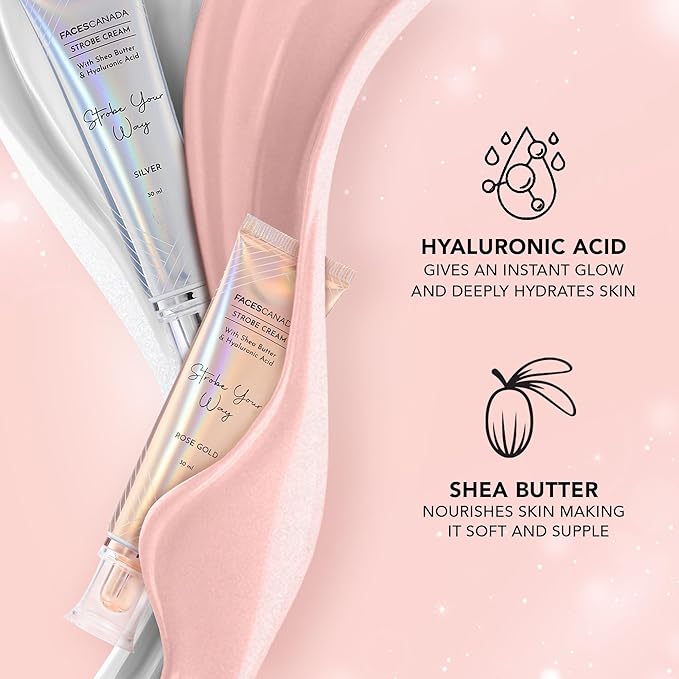 Strobe Cream - Rose Gold | with Shea Butter & Hyaluronic Acid | Hydrating & Illuminating Makeup | for Radiant Dewy Skin | 1.01 Fl Oz (30ml)