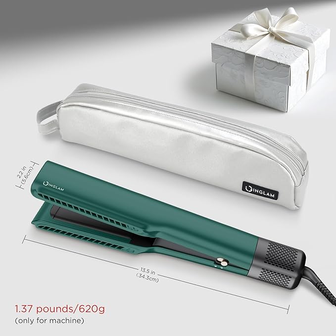 IG INGLAM Air Straightener, Style From Wet Hair, 2.2" Dryer Straightener, 200M Negative Ionic, One-Step Air Straight for Medium and Long Hair (14"-30"), Dark Green