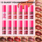 Lip Plumper Gloss Glitter Tinted Plumping Lip Gloss For Women Hydrating Long Lasting Shimmer Moisturizing Glossy Non Sticky Lip Gloss (06# Wine)