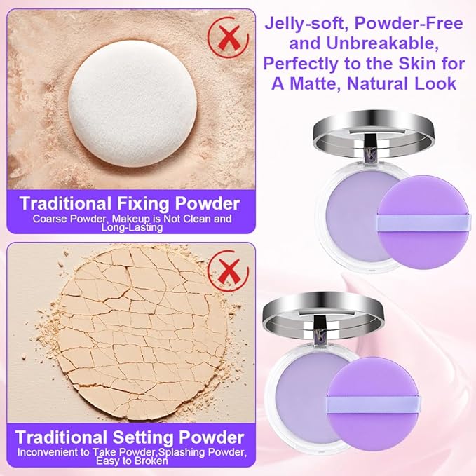 2PCS Oil Control Face Pressed Powder,zxbaers Chillab Lavender Matte Powder,Matte Smooth Setting Powder Makeup, Waterproof Long Lasting Finishing Powder, Flawless Lightweight Face Cosmetics