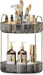 360° Rotating Makeup Organizer, Large-Capacity Skincare Make Up Storage 2 Tier Perfume Organizers Cosmetic Dresser Organizer with Makeup Brush Holder, Fits Bedroom, Bathroom, Vanity Shelf Countertop