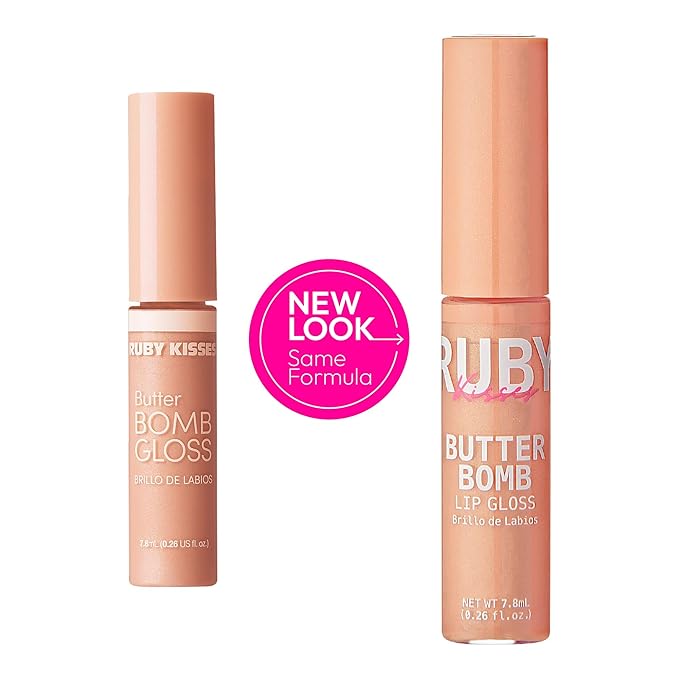 Ruby Kisses Lip Gloss Butter Bomb Gloss Non-Sticky Lip Gloss Vitamin E Natural Nude Lip Makeup - 7.8mL (0.26 US fl.oz) (Champagne)