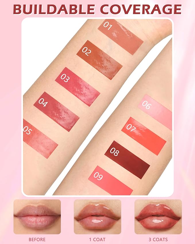 Hydrating Shimmer Lipstick,Moisturizing Jelly Lip Gloss,Shine Rose Red Lipstick Pen, Long Lasting Waterproof Tint Lip Balm Plumping Lip Stain Pen,Women's Day Makeup Gift for Women-05#