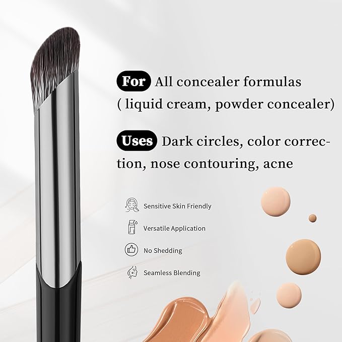 DUcare Nose Contour Brush, Angled Concealer Brush Under Eye, Small Under Eye Makeup Brush for Dark Circles Puffiness Puffy Face Eyebrow Eyes (V02 Mini Contour Brush)