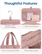 BAGSMART Travel Toiletry Bag with Jewelry Organizer, Hanging Travel Bag for Toiletries, Puffy Makeup Cosmetic Bag Organizer, Carry-on Travel Accessories Essentials, Dark Pink-L