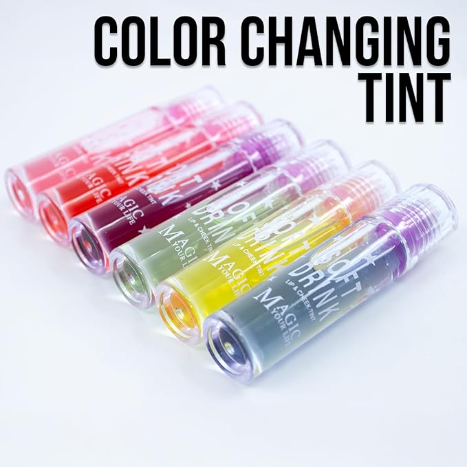 91 Bundle Magical Mood Color Changing Lip Tint Set of 6 Roll On Lipgloss Dewy Finish, Non-Sticky Finish, Water Tint Moisturizing Weightless Lip Care Makeup For Kids, Teens & Women